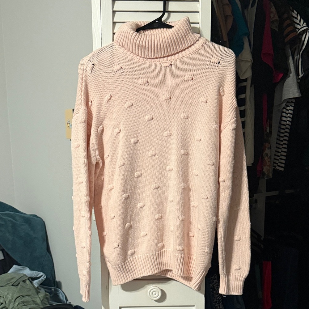 Eloquii Light Pink Textured Turtleneck Sweater